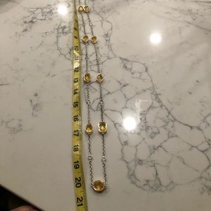 Anne Klein long silver necklace with yellow crystal gems **costume**